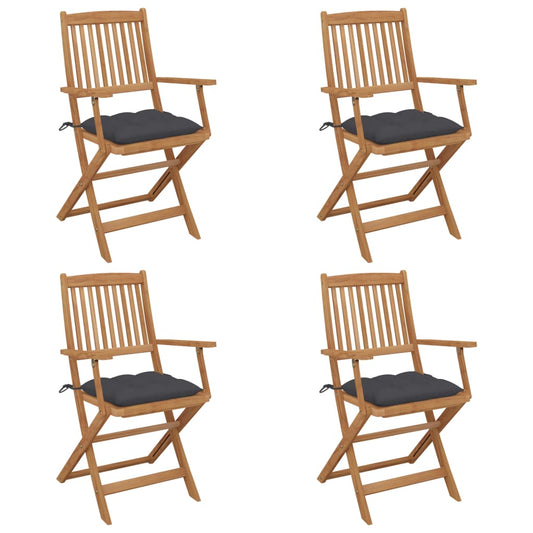 Folding garden chairs 4 pcs with cushions solid wood acacia