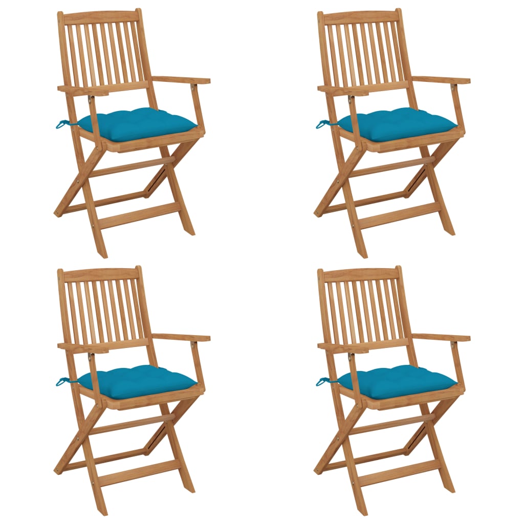 Folding garden chairs 4 pcs with cushions solid wood acacia