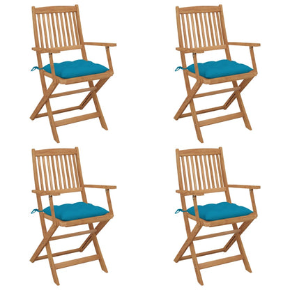 Folding garden chairs 4 pcs with cushions solid wood acacia