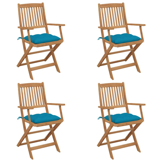 Folding garden chairs 4 pcs with cushions solid wood acacia