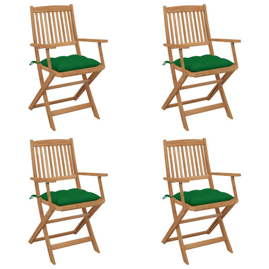 Folding garden chairs 4 pcs with cushions solid wood acacia