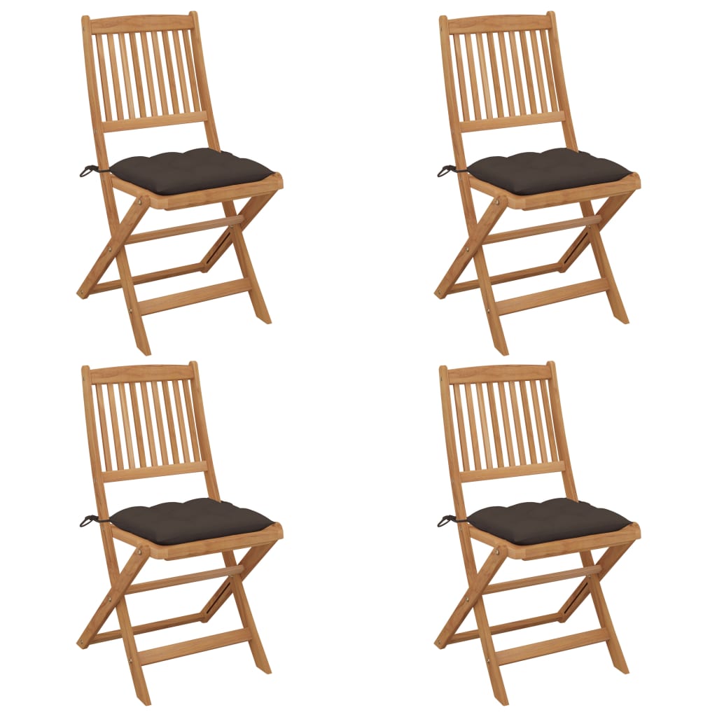 Folding garden chairs 4 pcs with cushions solid wood acacia