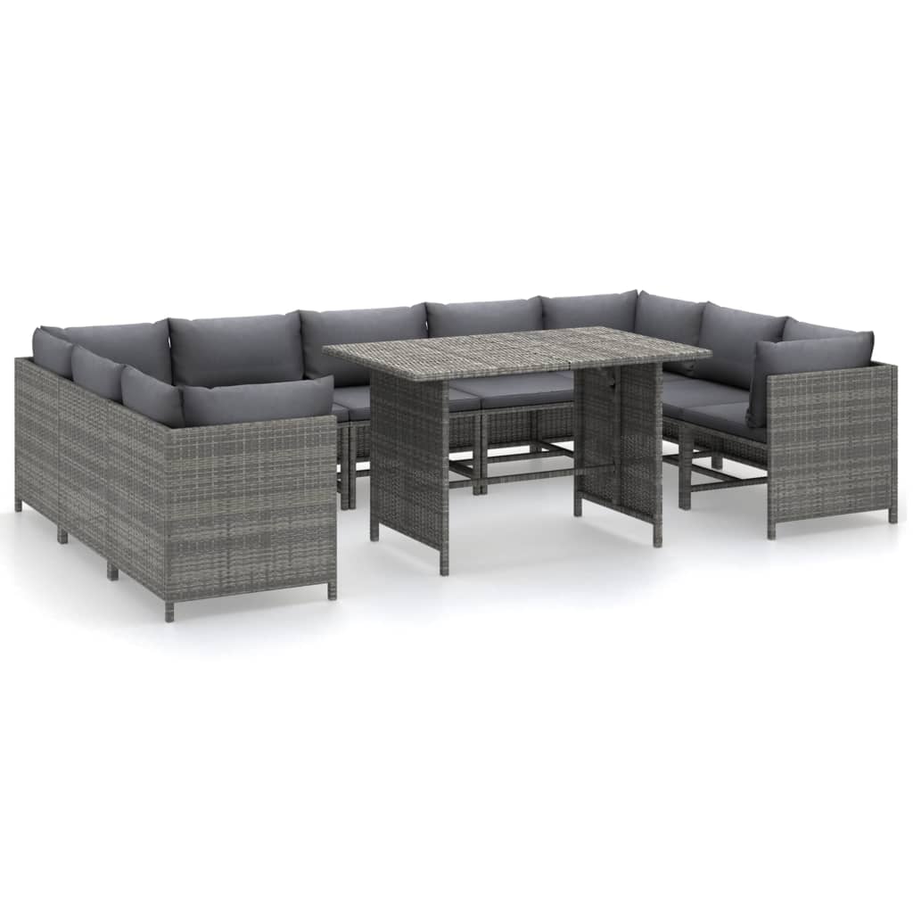 10-piece garden lounge set with cushions poly rattan grey