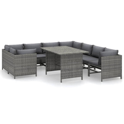 9-piece garden lounge set with cushions poly rattan grey