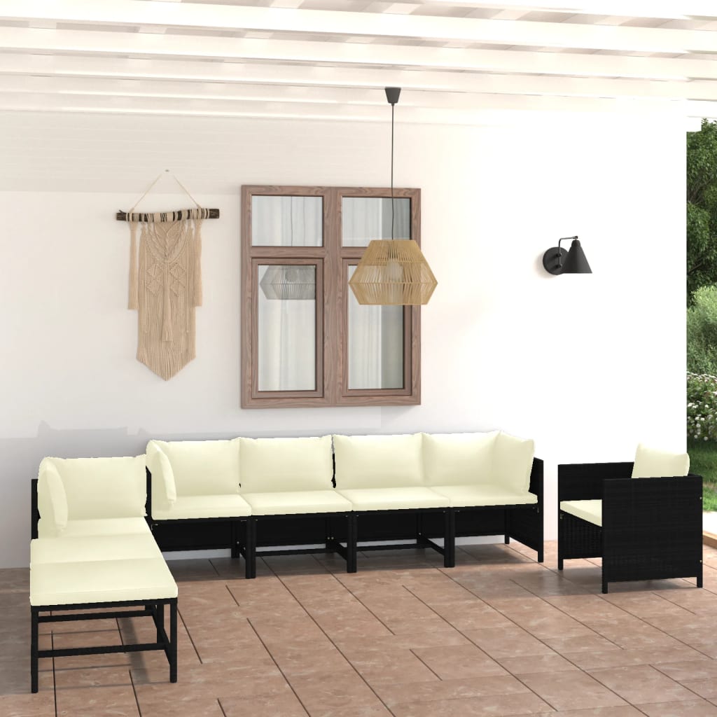 8-piece garden lounge set with cushions poly rattan black