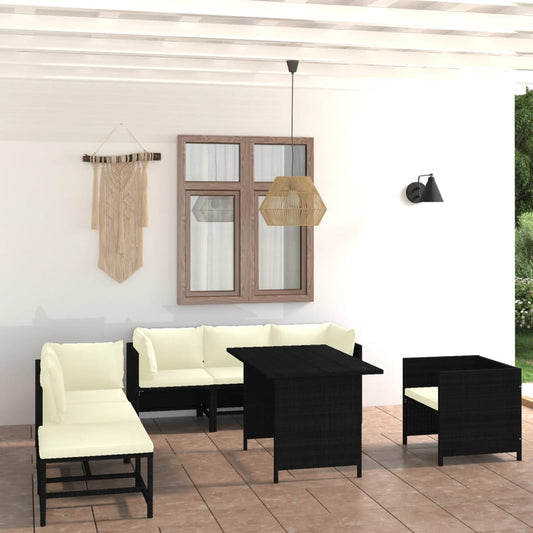 8-piece garden lounge set with cushions poly rattan black