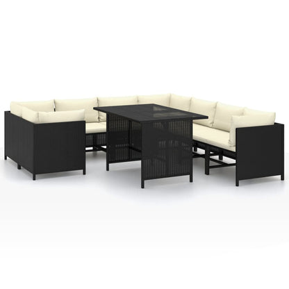 9-tlg. Garten-Lounge-Set mit Kissen Poly Rattan Schwarz