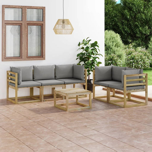 6-tlg. Garten-Lounge-Set mit Grauen Kissen