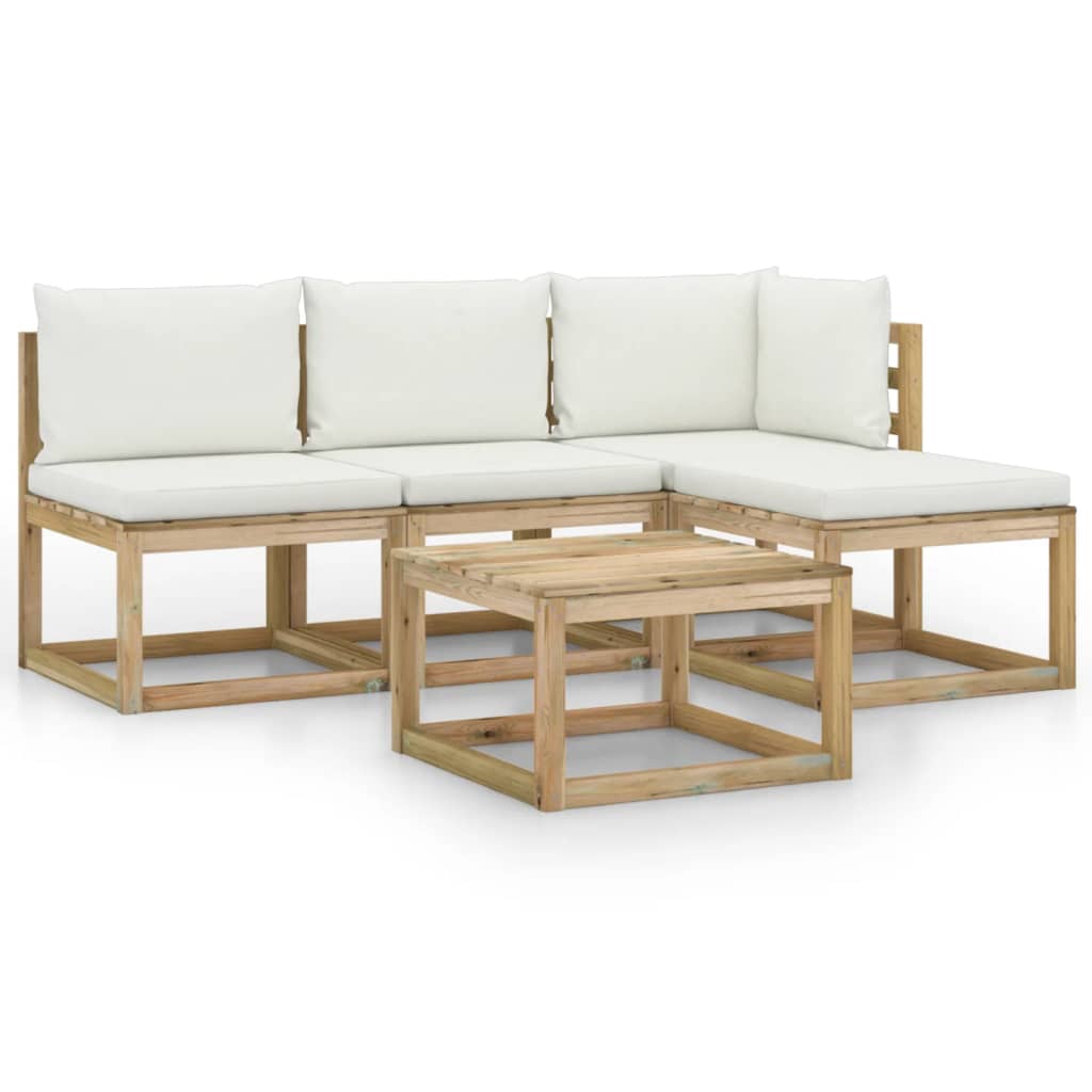 5-tlg. Garten-Lounge-Set mit Creme Kissen