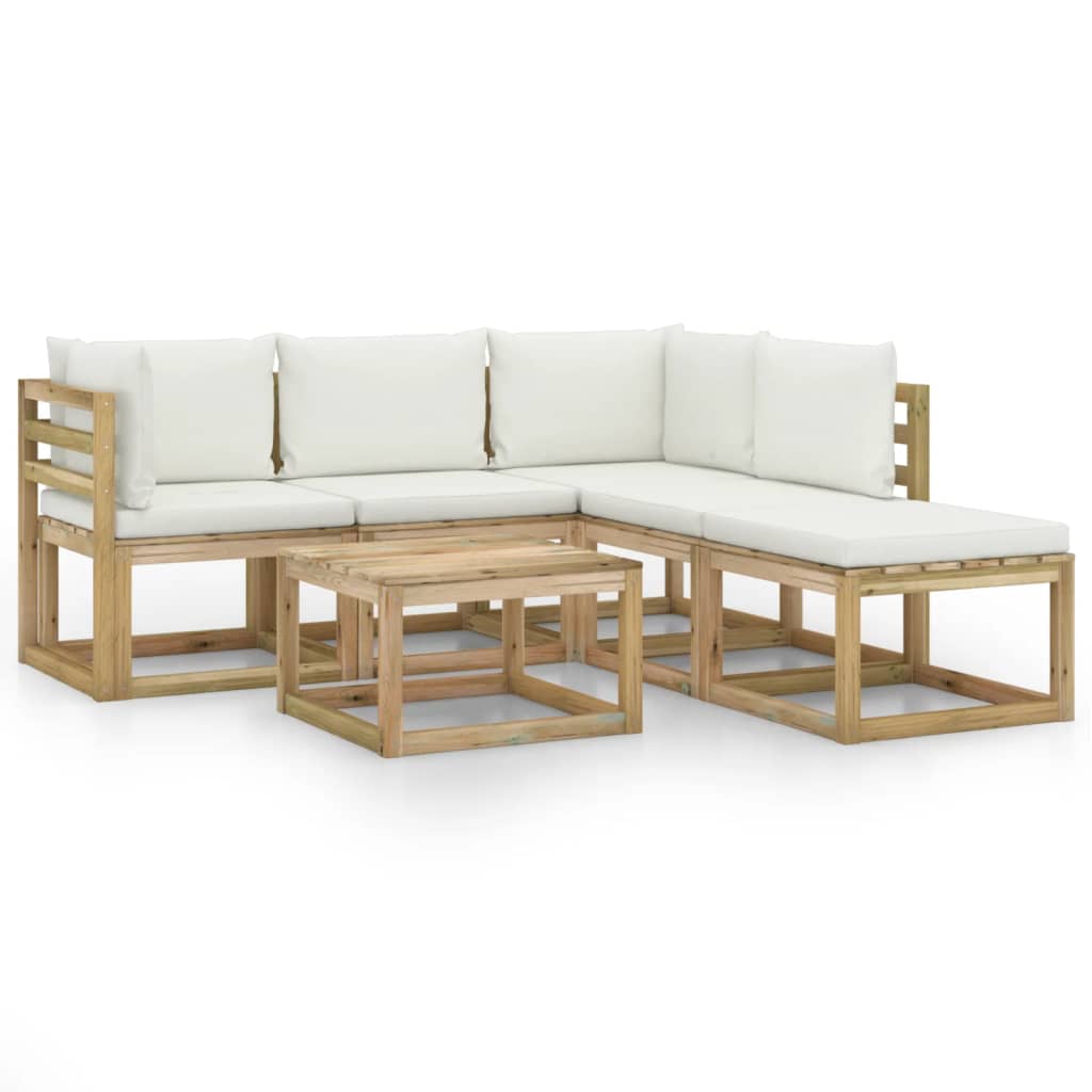 6-tlg. Garten-Lounge-Set mit Creme Kissen