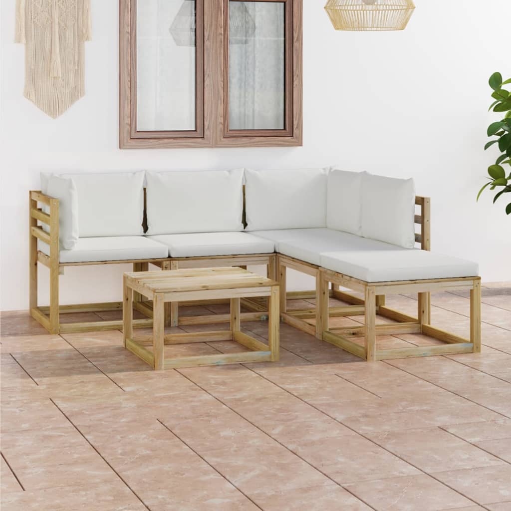 6-tlg. Garten-Lounge-Set mit Creme Kissen