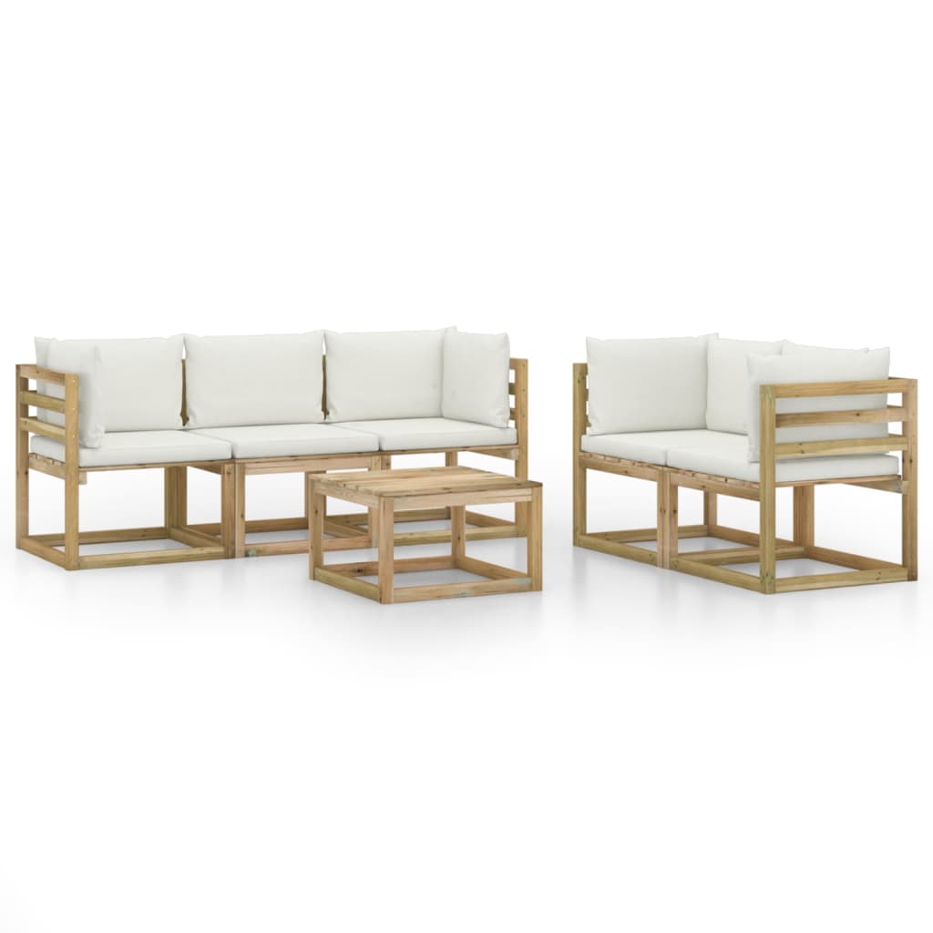 6-piece garden lounge set with cream cushions