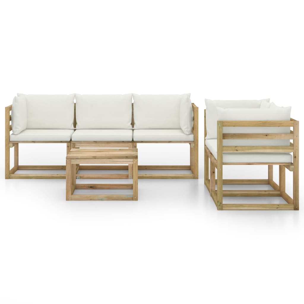 6-piece garden lounge set with cream cushions