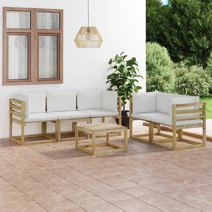 6-piece garden lounge set with cream cushions