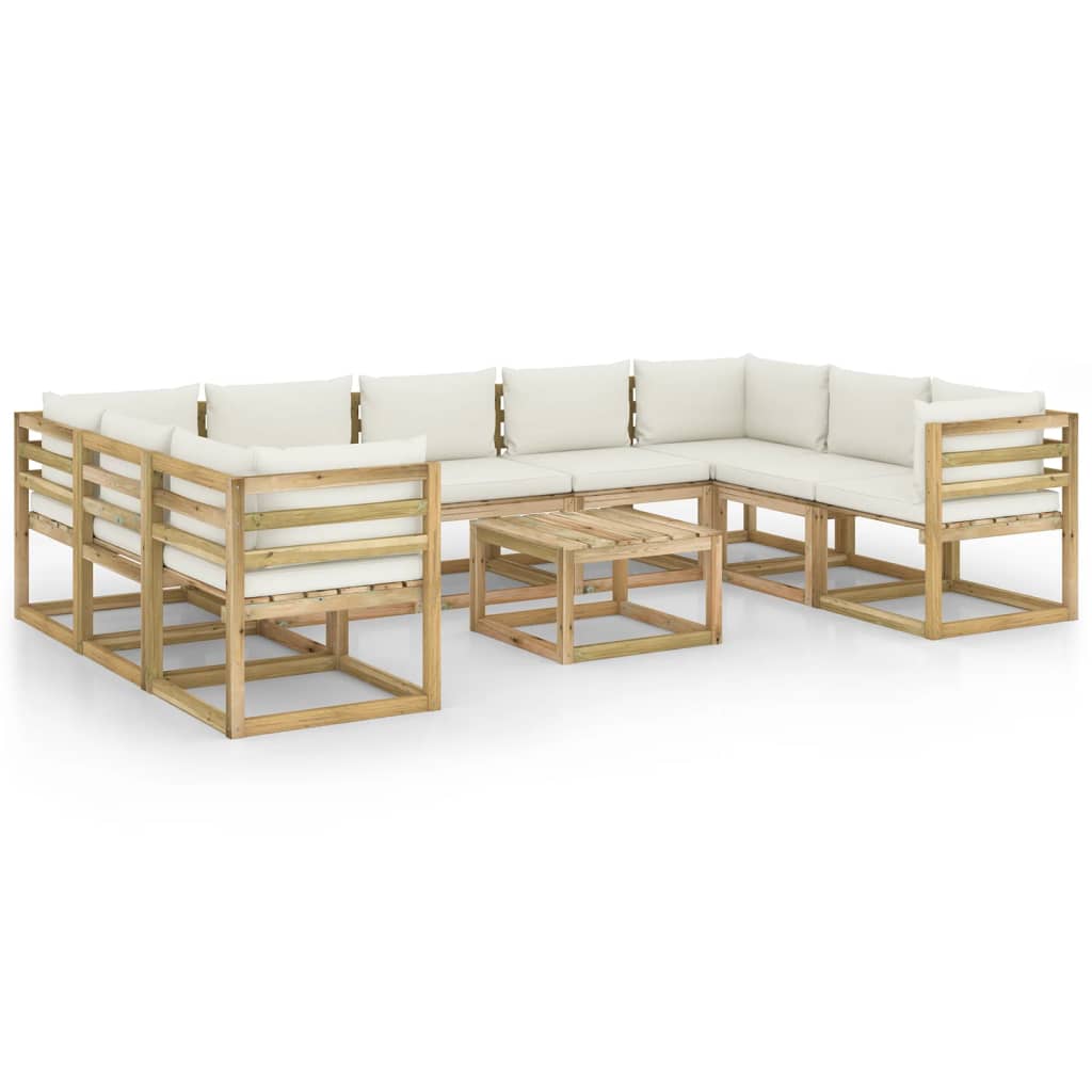 10-piece garden lounge set with cushions Impregnated pinewood