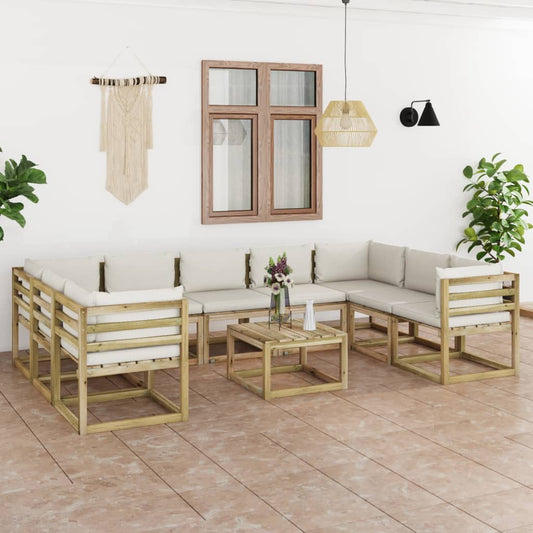 10-piece garden lounge set with cushions Impregnated pinewood