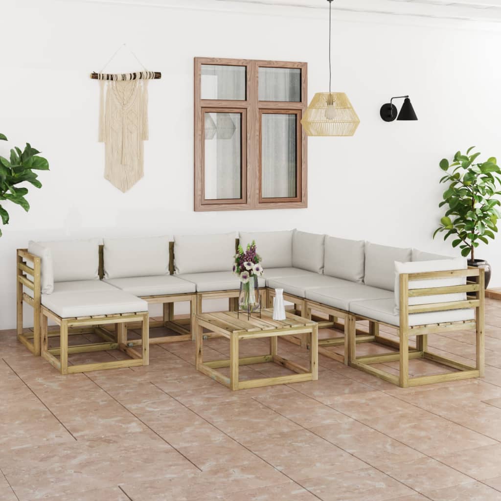 9-tlg. Garten-Lounge-Set mit Kissen Imprägniertes Kiefernholz