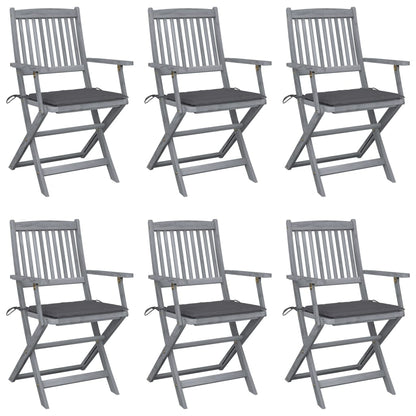 Folding garden chairs 6 pcs with seat cushions solid wood acacia