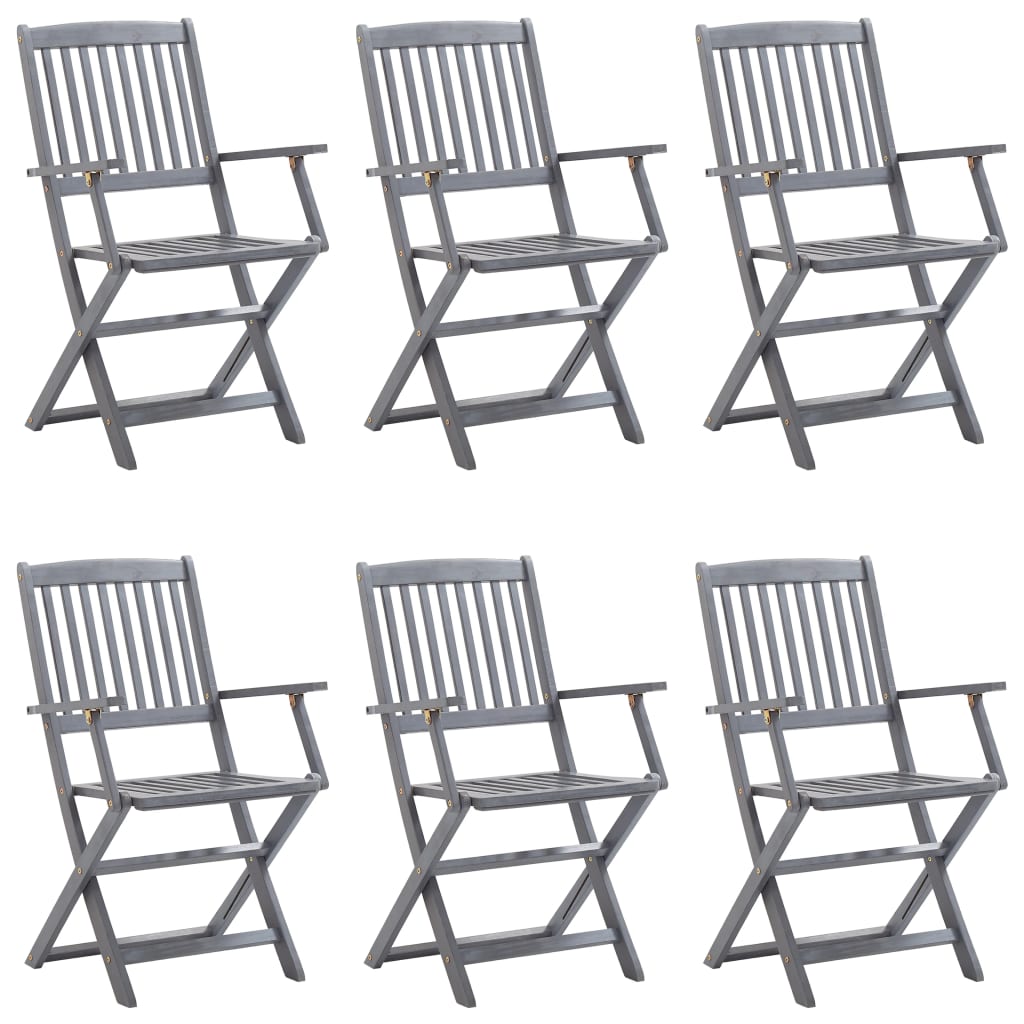 Folding garden chairs 6 pcs with seat cushions solid wood acacia