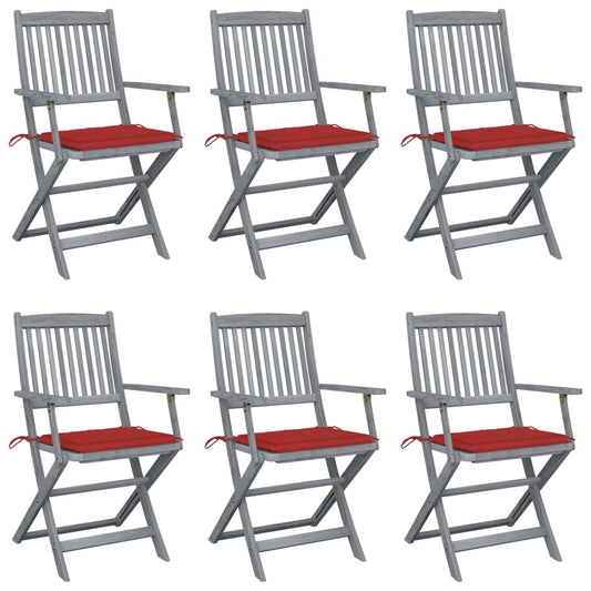 Folding garden chairs 6 pcs with seat cushions solid wood acacia