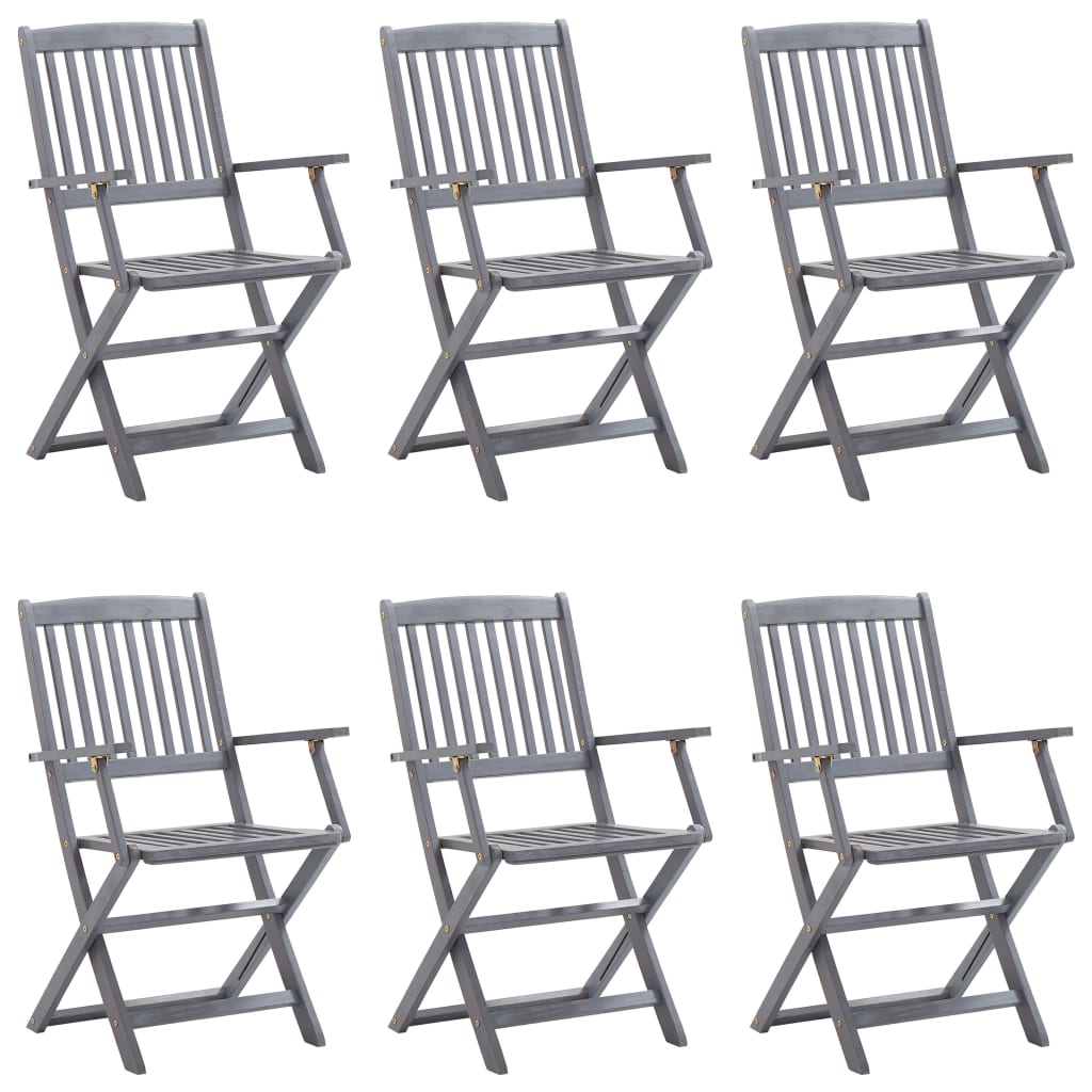 Folding garden chairs 6 pcs with seat cushions solid wood acacia