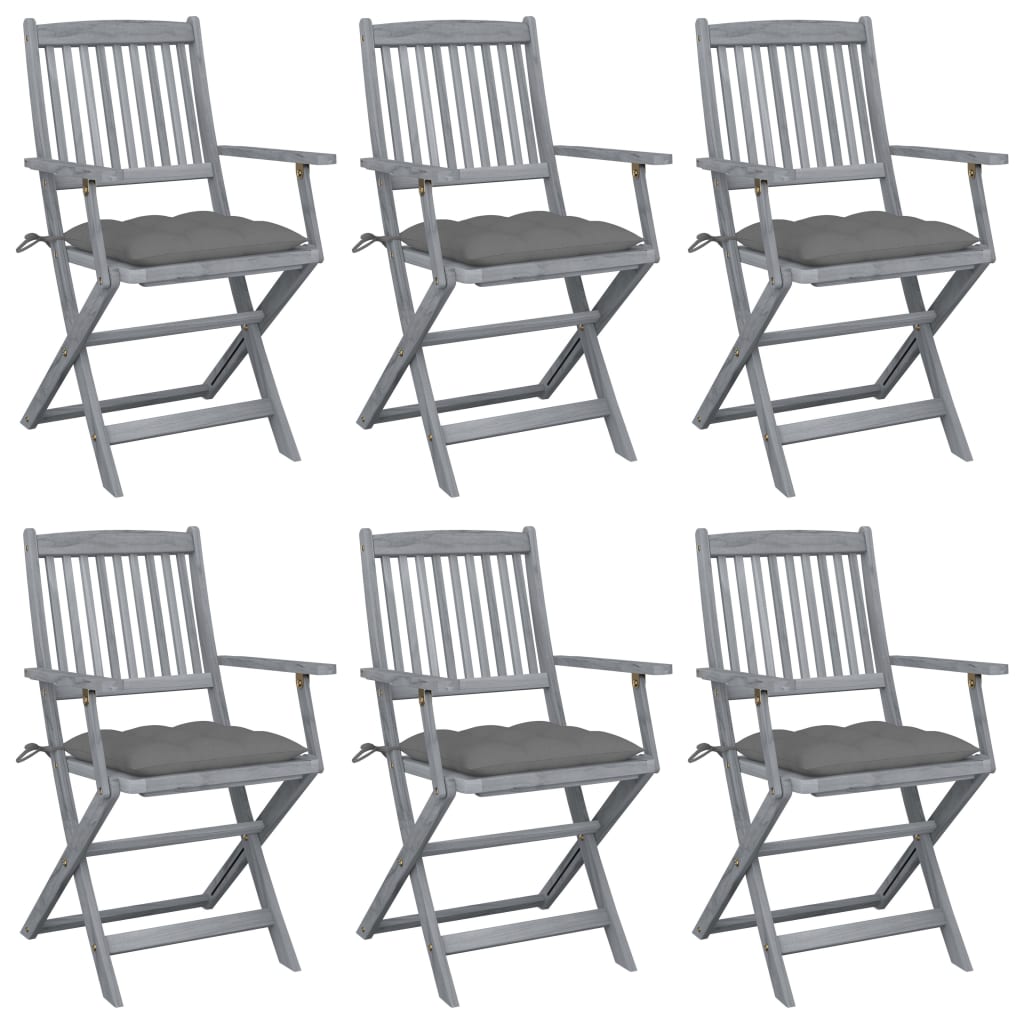 Folding garden chairs 6 pcs with cushions solid wood acacia