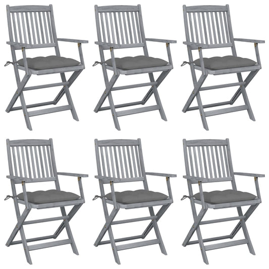 Folding garden chairs 6 pcs with cushions solid wood acacia