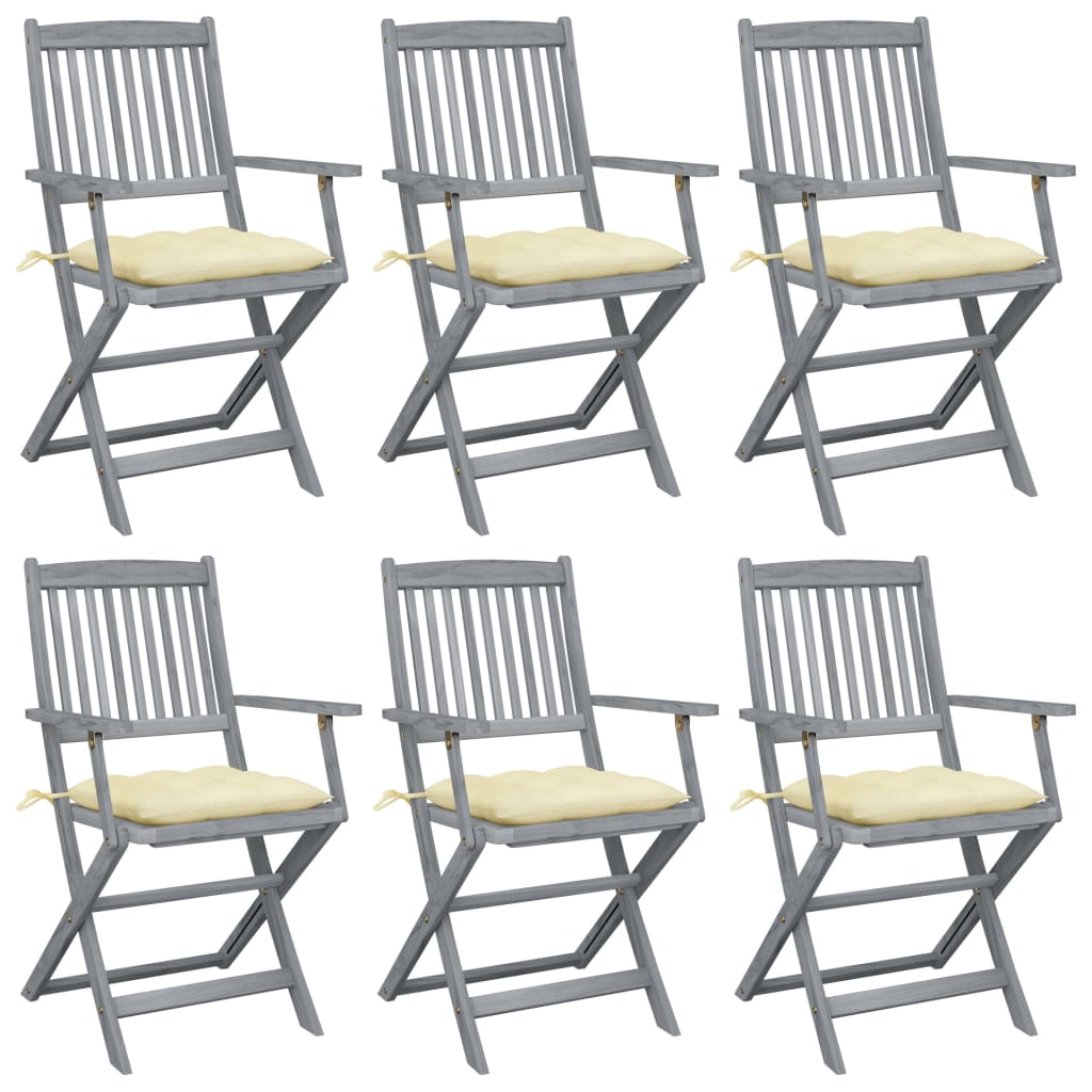 Folding garden chairs 6 pcs with cushions solid wood acacia