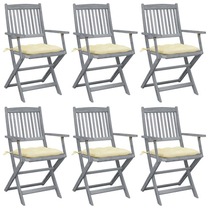 Folding garden chairs 6 pcs with cushions solid wood acacia