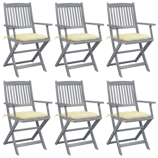 Folding garden chairs 6 pcs with cushions solid wood acacia