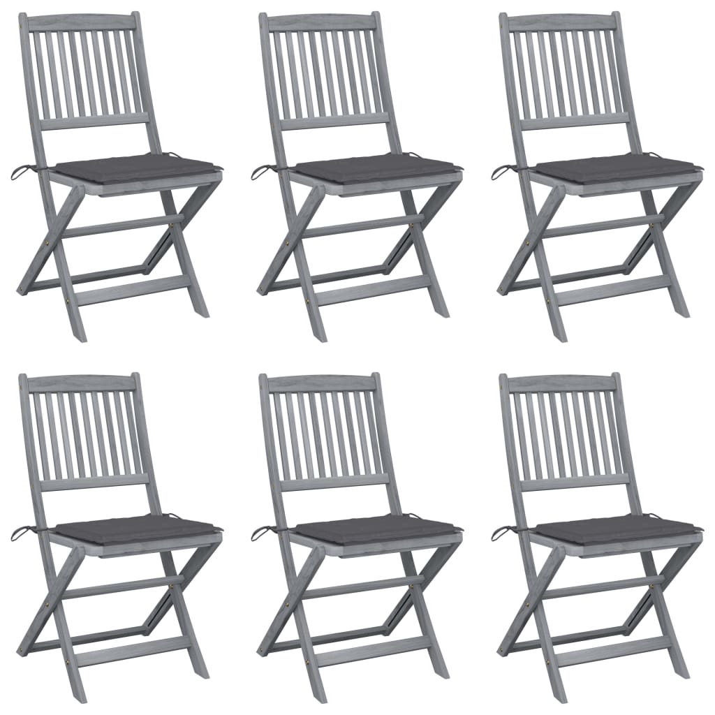 Folding garden chairs 6 pcs with seat cushions solid wood acacia