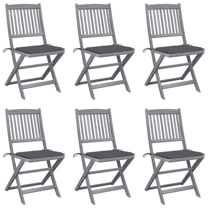 Folding garden chairs 6 pcs with seat cushions solid wood acacia