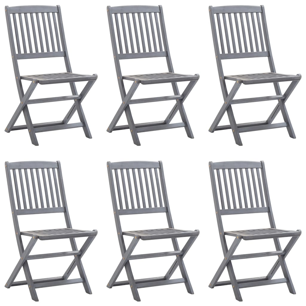 Folding garden chairs 6 pcs with seat cushions solid wood acacia