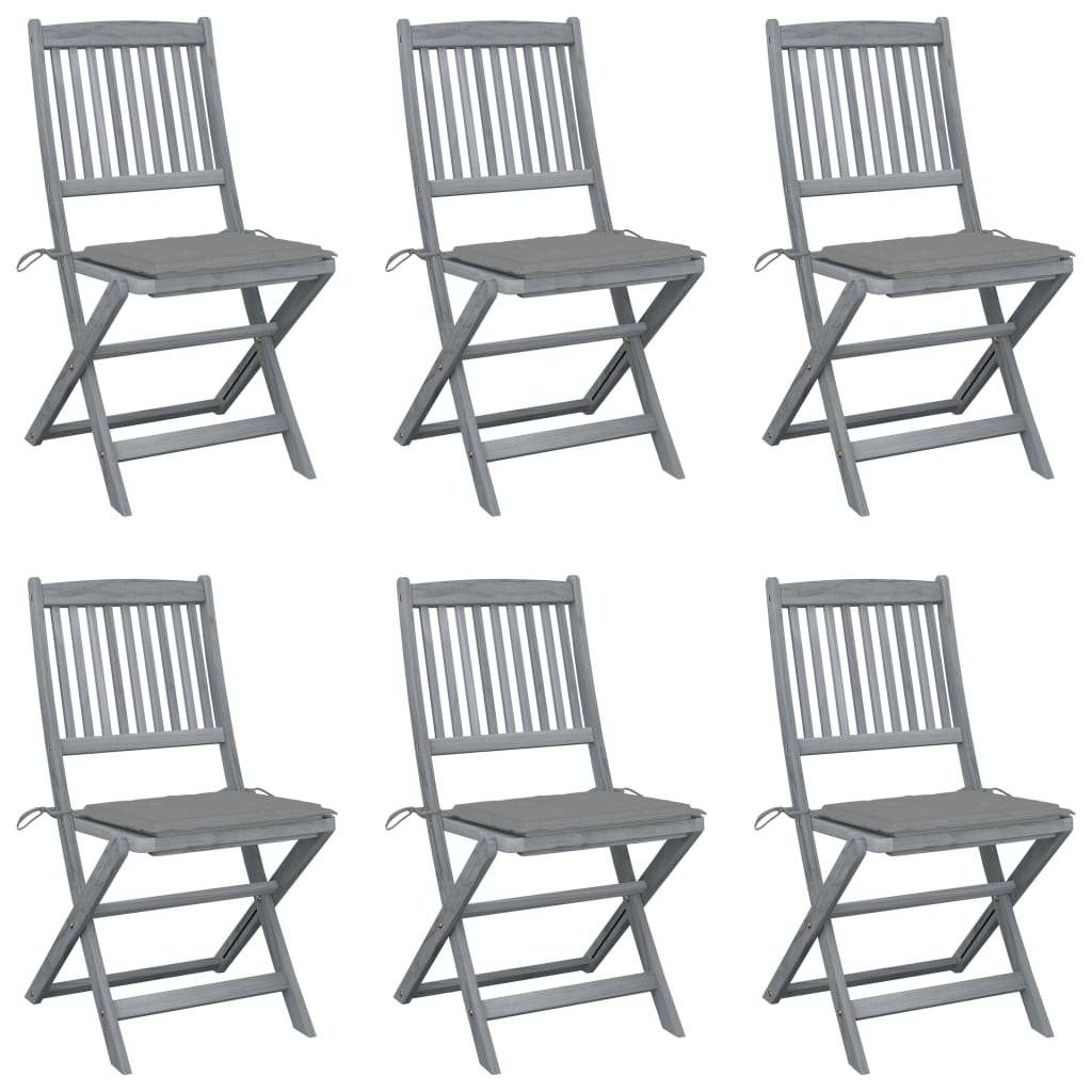 Folding garden chairs 6 pcs with seat cushions solid wood acacia