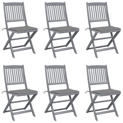 Folding garden chairs 6 pcs with seat cushions solid wood acacia