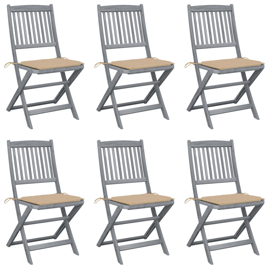 Folding garden chairs 6 pcs with seat cushions solid wood acacia