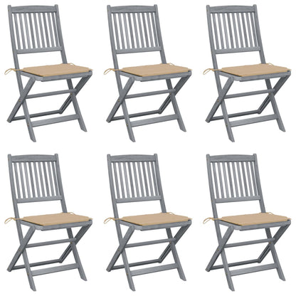 Folding garden chairs 6 pcs with seat cushions solid wood acacia