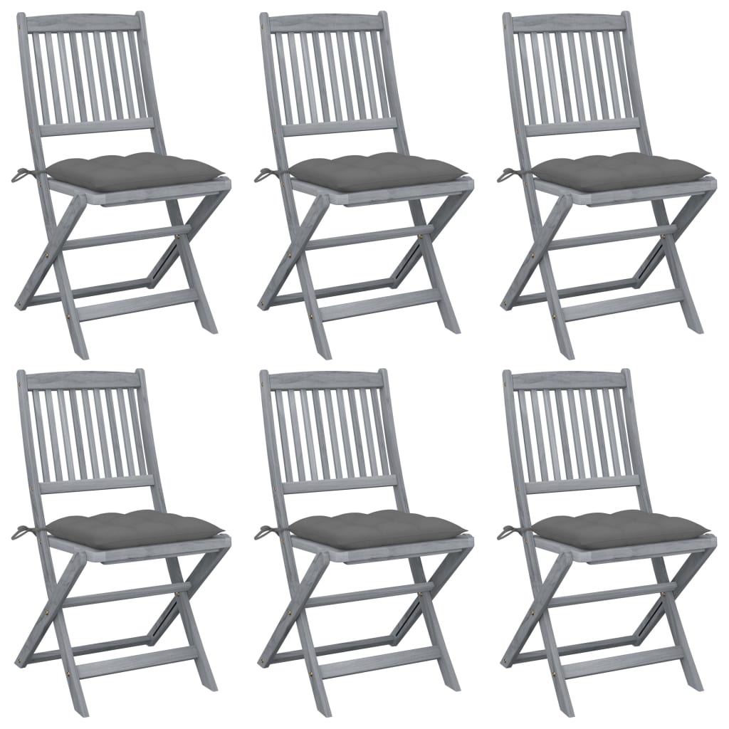 Folding garden chairs 6 pcs with cushions solid wood acacia