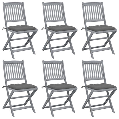 Folding garden chairs 6 pcs with cushions solid wood acacia