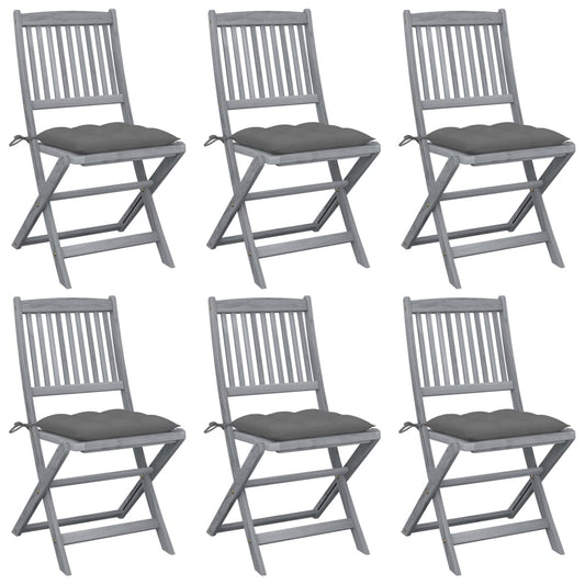 Folding garden chairs 6 pcs with cushions solid wood acacia