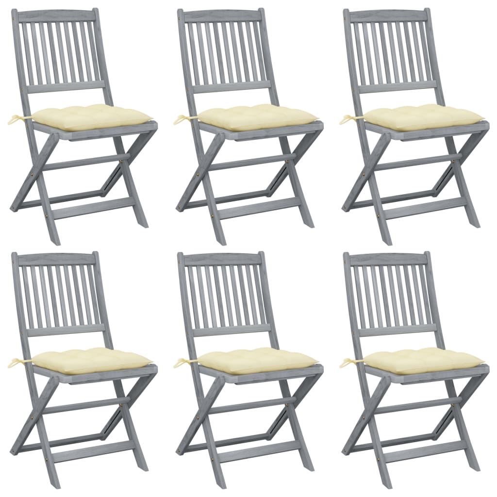 Folding garden chairs 6 pcs with cushions solid wood acacia