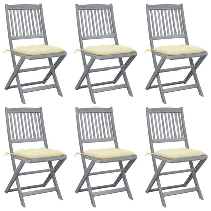 Folding garden chairs 6 pcs with cushions solid wood acacia