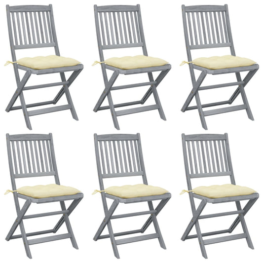 Folding garden chairs 6 pcs with cushions solid wood acacia