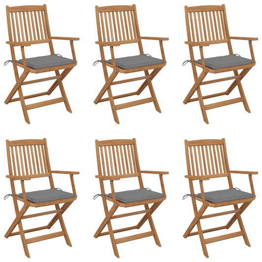 Folding garden chairs 6 pcs with cushions solid wood acacia