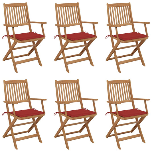 Folding garden chairs 6 pcs with cushions solid wood acacia