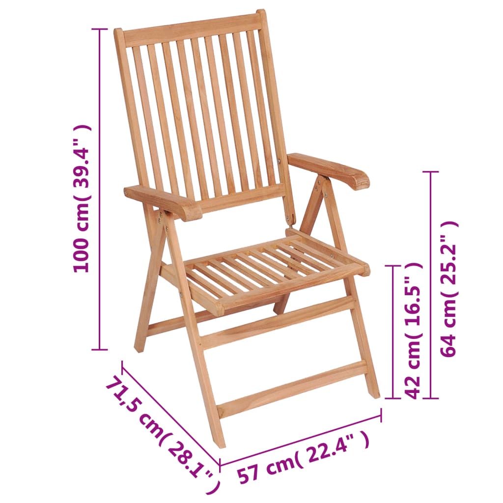 Adjustable garden chairs 4 pcs. Solid teak wood