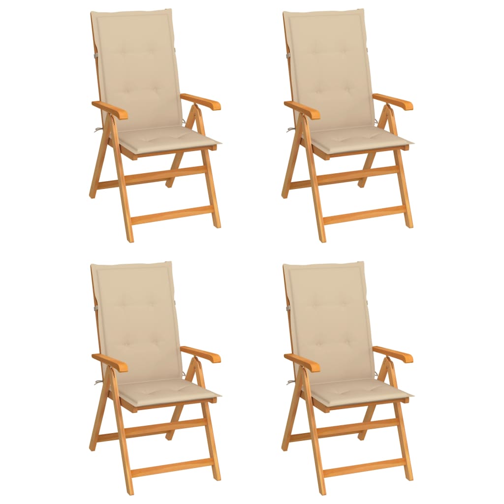 Garden chairs 4 pcs with beige cushions solid teak wood