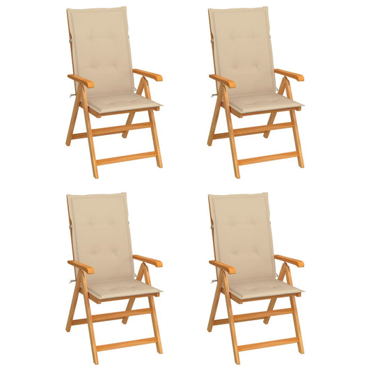 Garden chairs 4 pcs with beige cushions solid teak wood