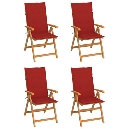 Garden chairs 4 pcs. with red cushions solid teak wood