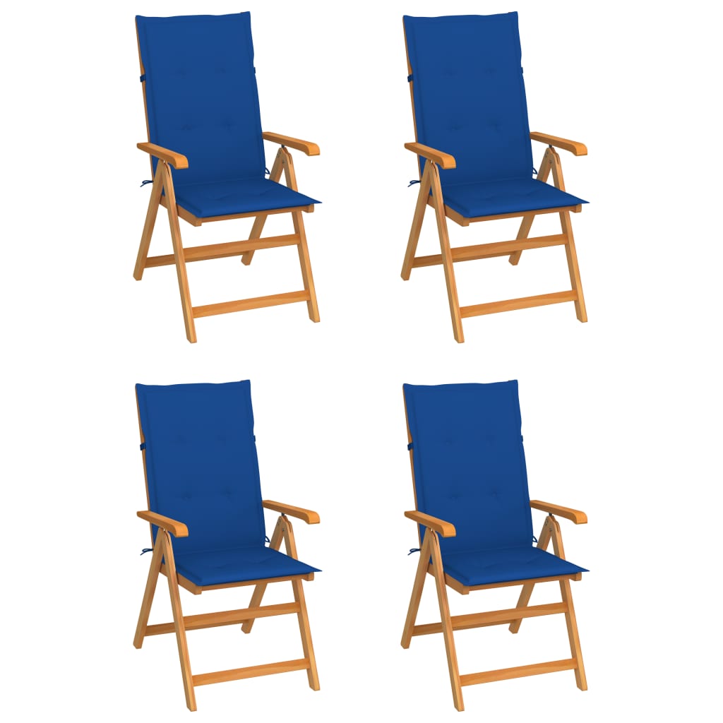 Garden chairs 4 pcs with royal blue cushions solid teak wood